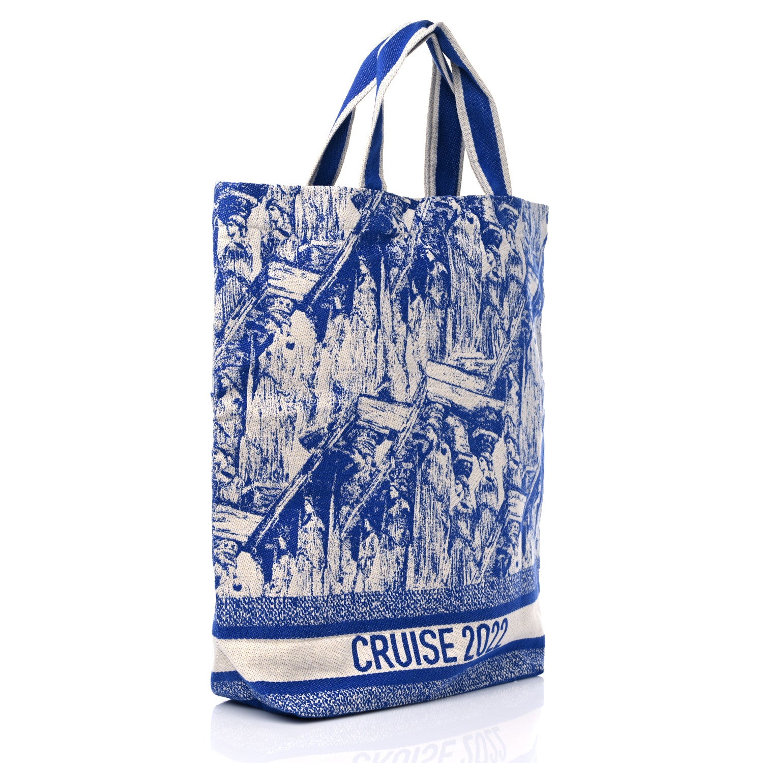 Christian Dior Canvas Print Cruise Tote Ivory Blue 3 of 8