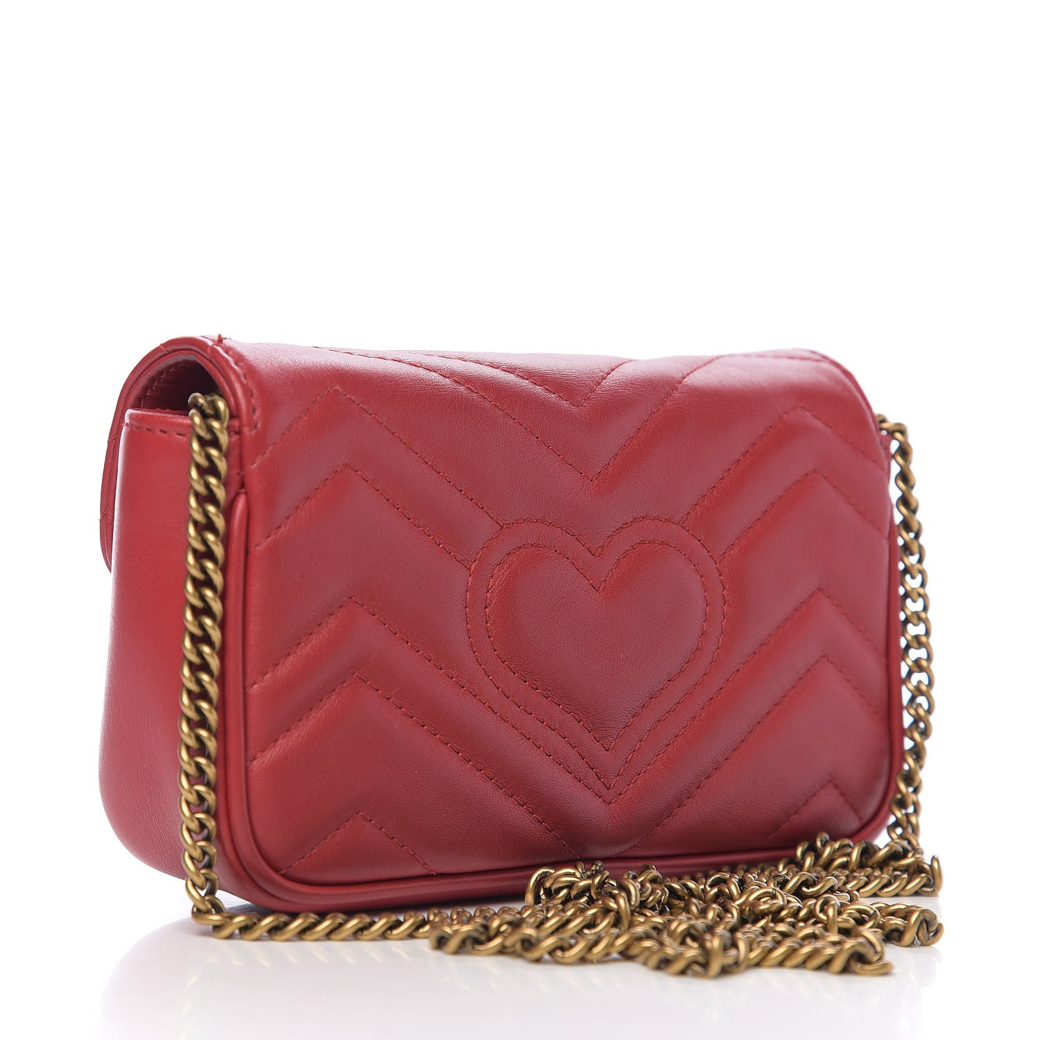 Gucci Calfskin Matelasse Super Mini GG Marmont Shoulder Bag Hibiscus Red 2 of 9