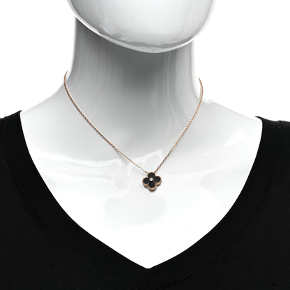 Van Cleef & Arpels 18K Rose Gold Diamond Silver Obsidian Vintage Alhambra Pendant Necklace 2 of 4