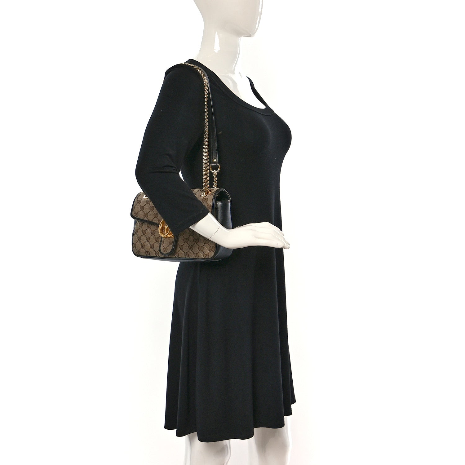 Gucci Monogram Matelasse Diagonal Small GG Marmont Shoulder Bag Beige Black 2 of 9