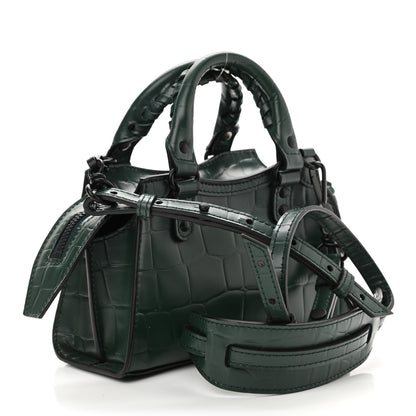 Balenciaga Semi Shiny Calfskin Crocodile Embossed Neo Classic Black Hardware Nano City Crossbody Forest Green 3 of 8