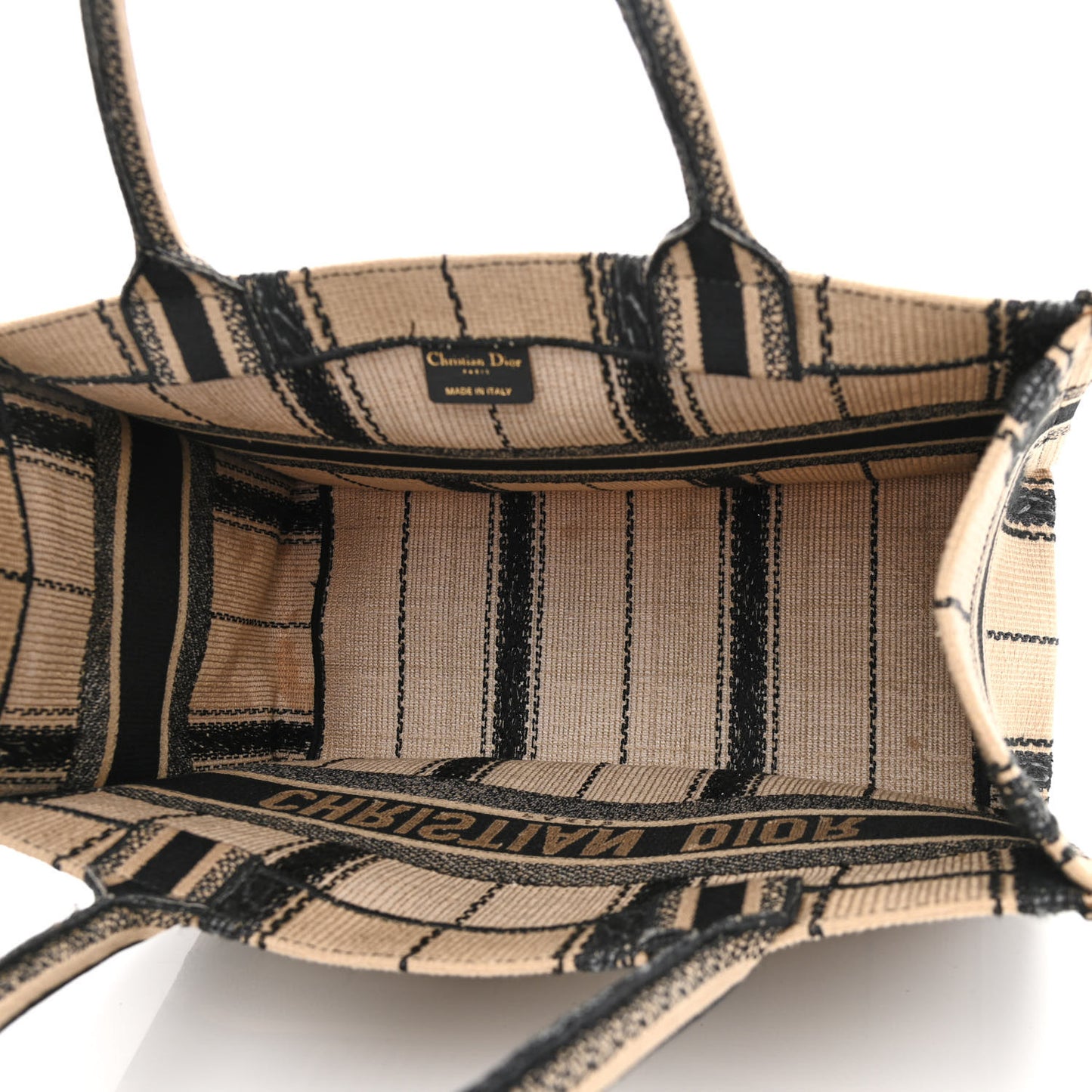 Canvas Embroidered Medium Bayadere Book Tote Black Beige