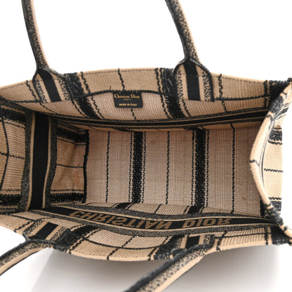 Christian Dior Canvas Embroidered Medium Bayadere Book Tote Black Beige 5 of 14
