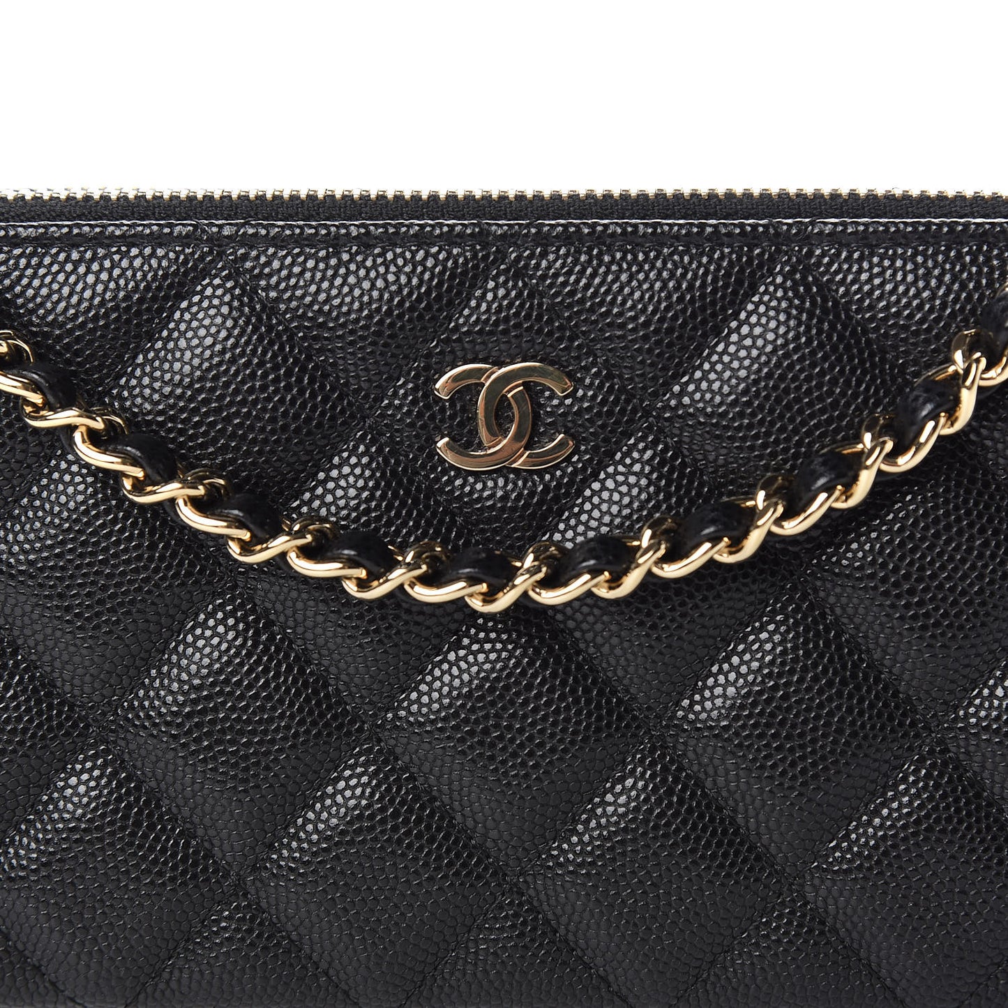 Caviar Quilted Small Clutch With Chain Black