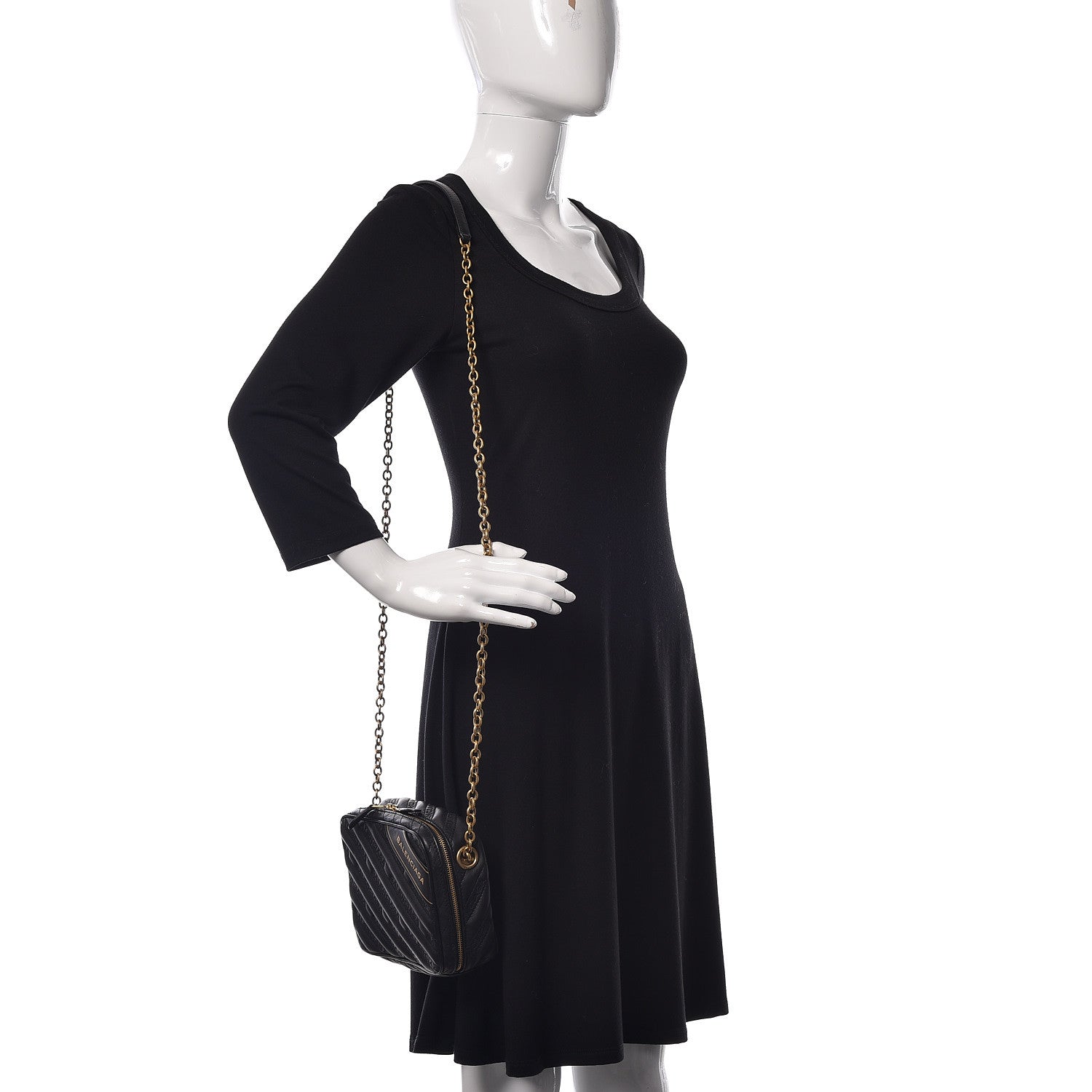Balenciaga Calfskin Logo Matelasse Chain Strap Blanket Reporter XS Black 2 of 10