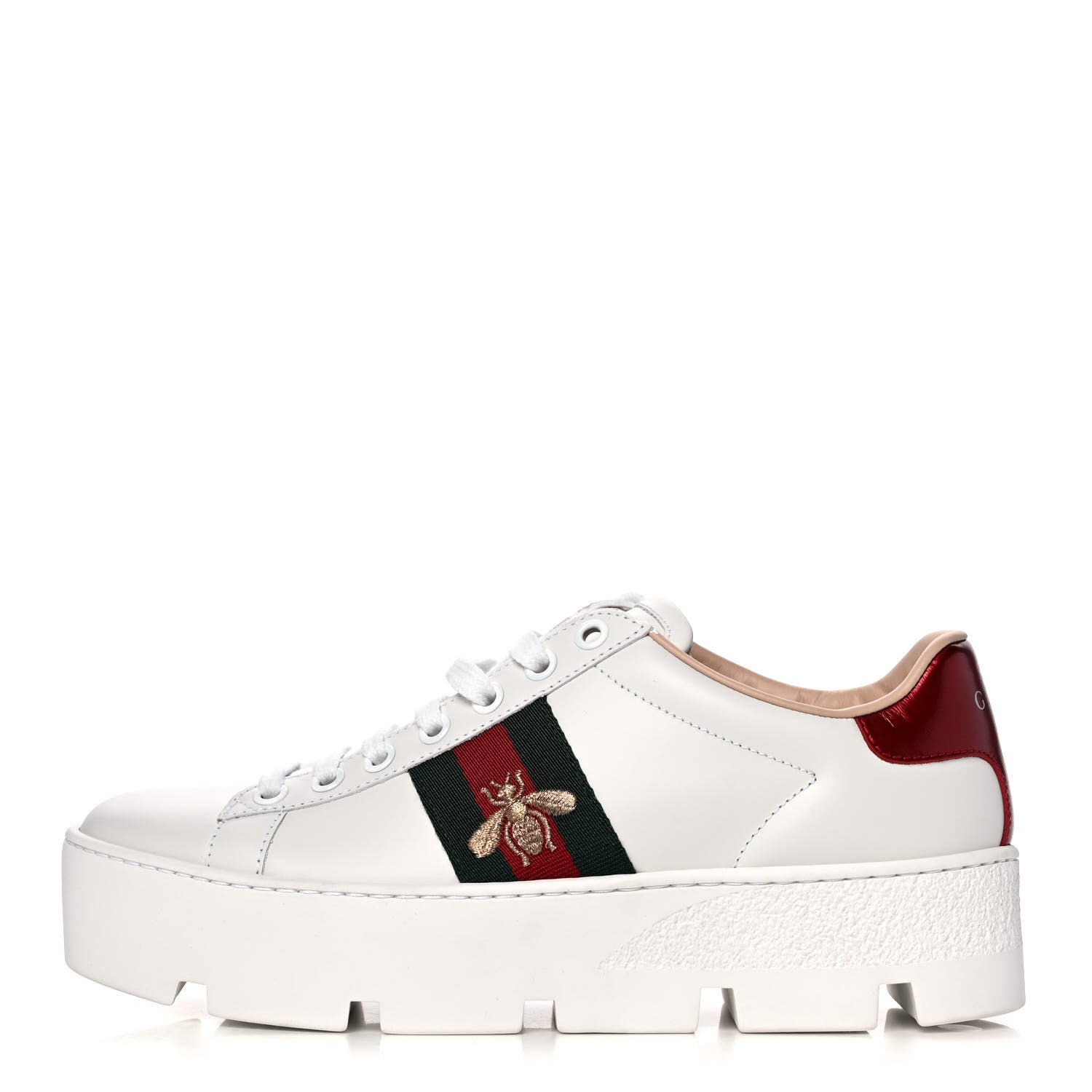 Gucci Calfskin Web Bee Embroidered Womens Ace Platform Sneakers 36 White 1 of 10
