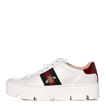 Gucci Calfskin Web Bee Embroidered Womens Ace Platform Sneakers 36 White 1 of 10