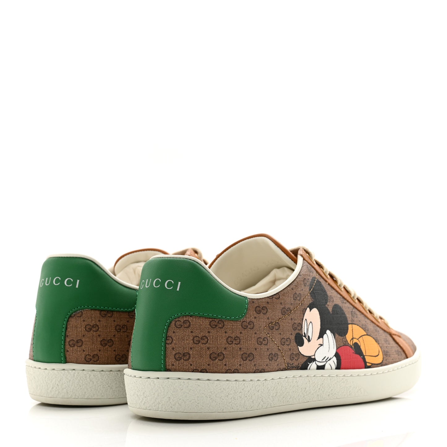 X DISNEY Mini Vintage GG Supreme Monogram Mickey Mouse Womens Ace Sneakers 38.5 Beige Vintage Sun Oil