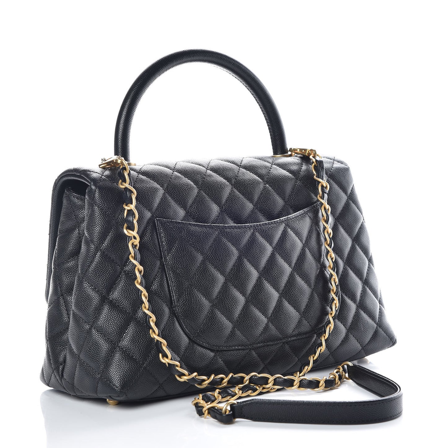 Caviar Quilted Small Coco Handle Flap Black