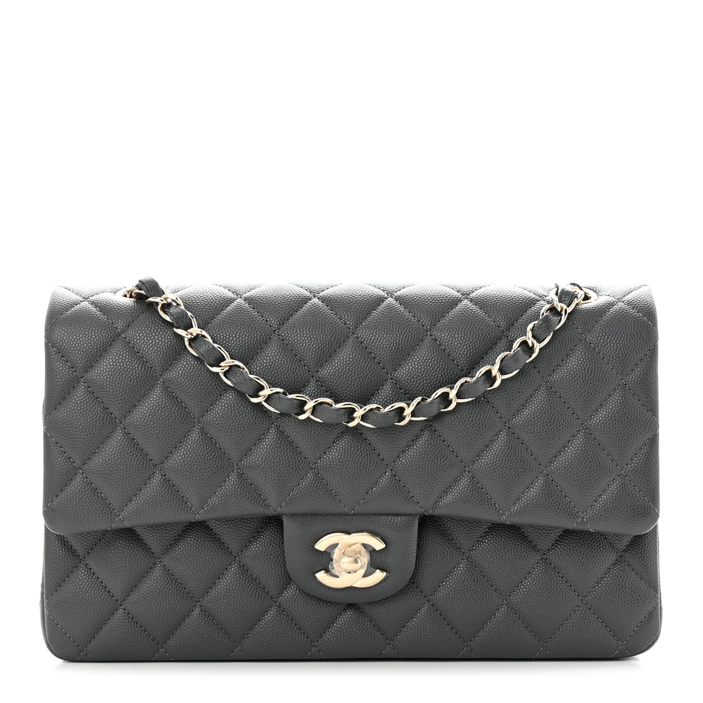 Caviar Quilted Medium Double Flap Dark Grey