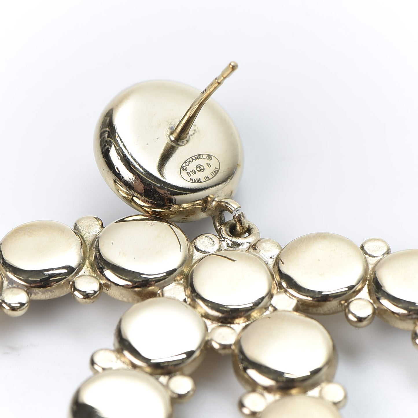 Crystal Pearl Metal Resin Polka Dot CC Drop Earrings Black Gold