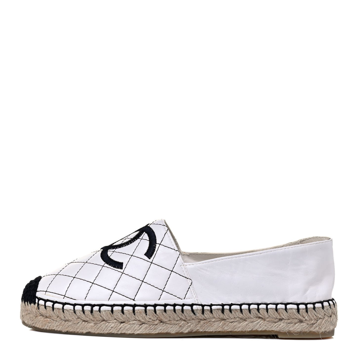Lambskin Stitched CC Espadrilles 39 White Black
