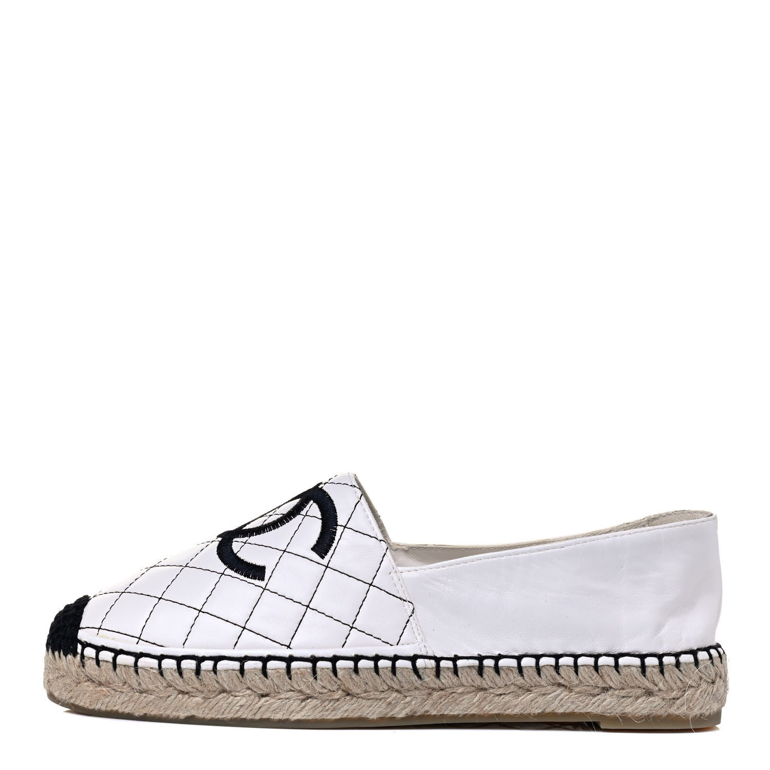 Chanel Lambskin Stitched CC Espadrilles 39 White Black 1 of 5