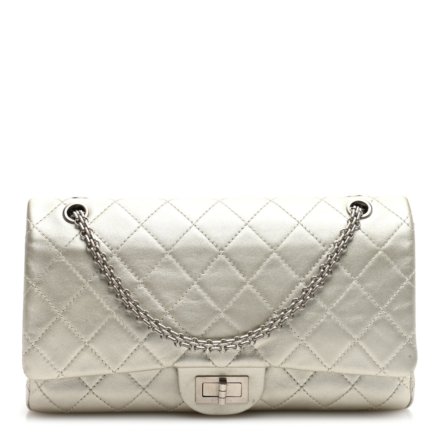 Metallic Lambskin Quilted 2.55 Reissue 227 Flap Silver