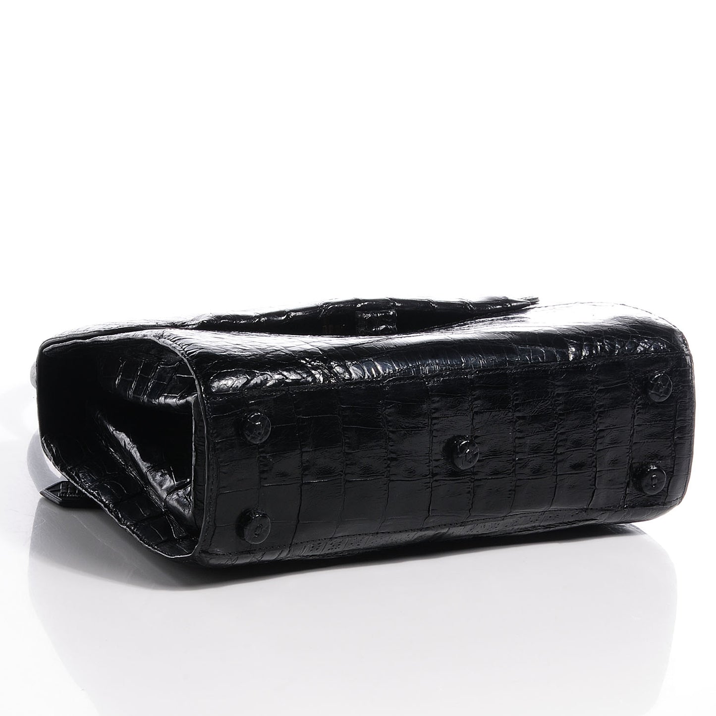 Shiny Crocodile Top Handle Bag Black
