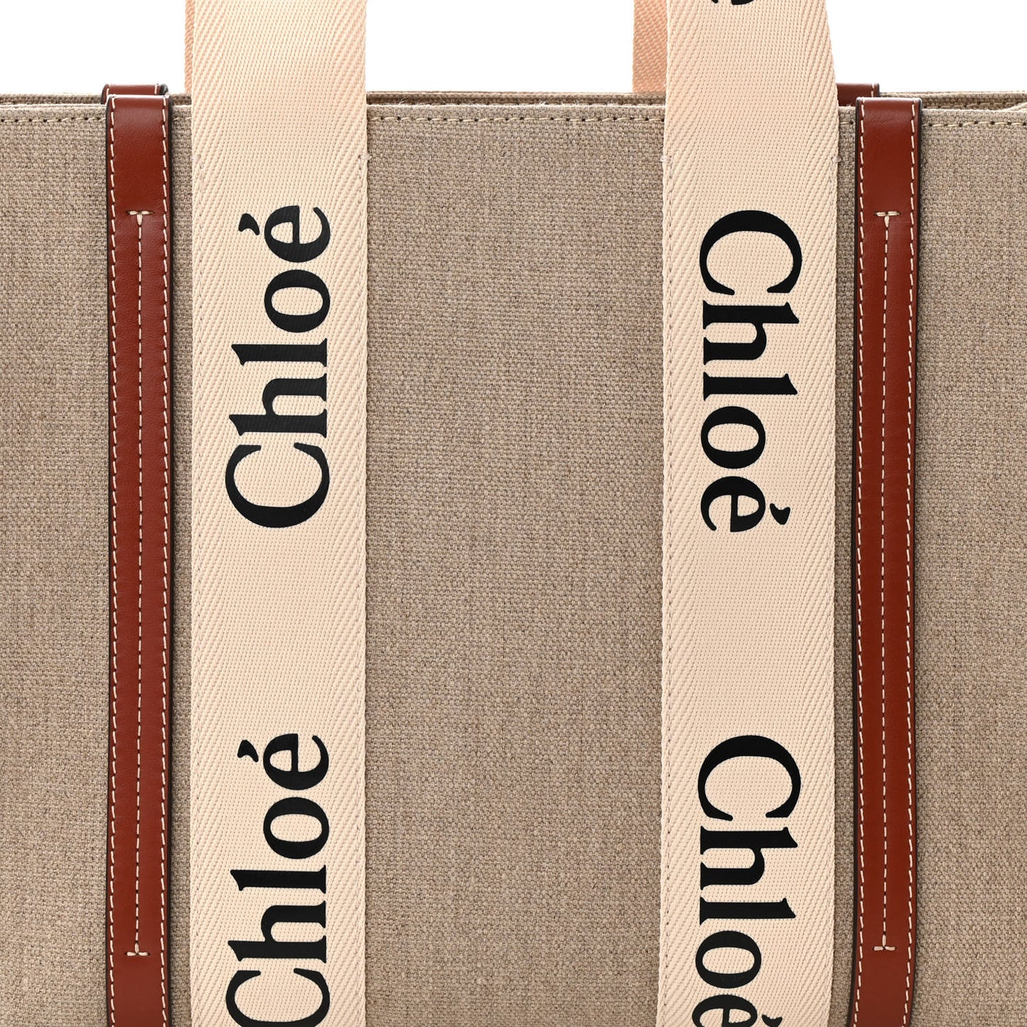 Linen Calfskin Medium Woody Ribbon Tote White Brown