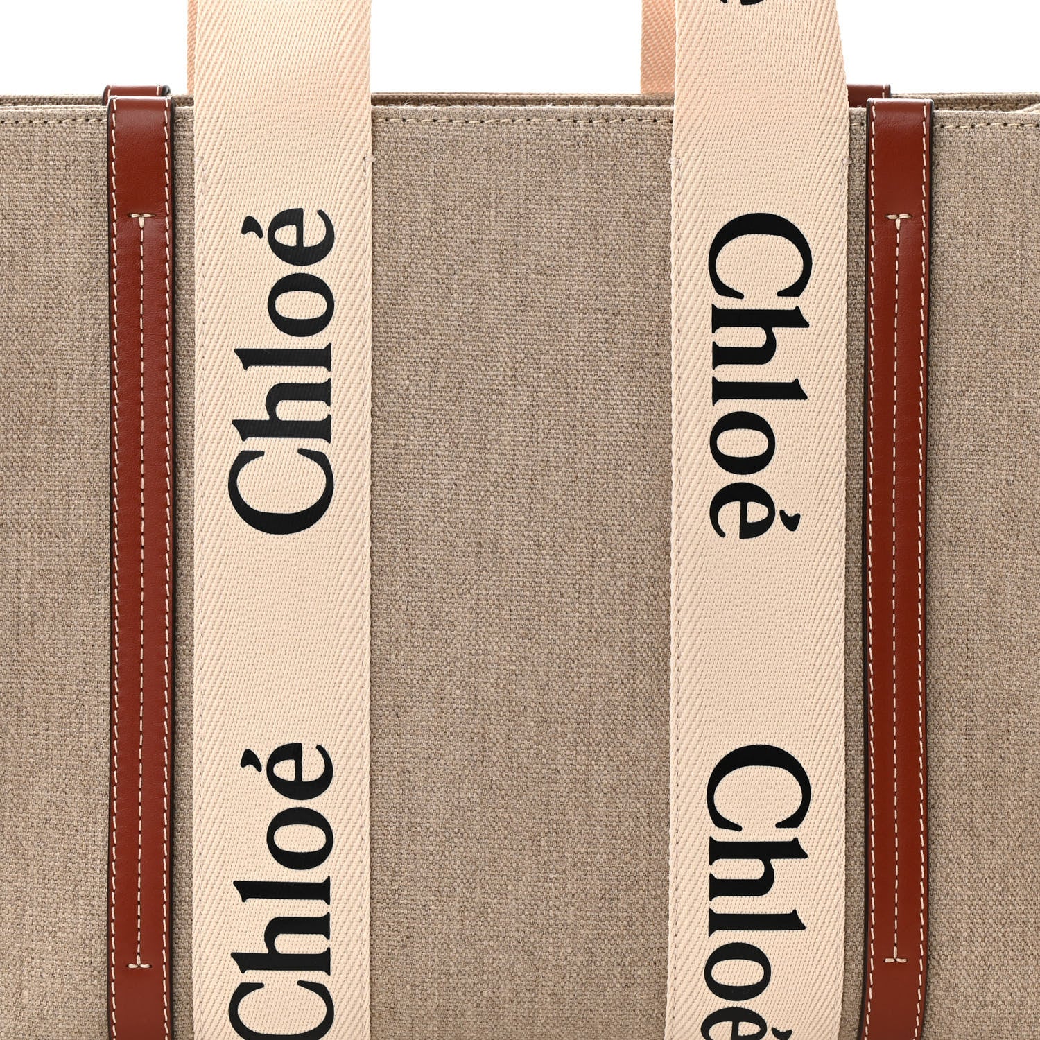 Chloe Linen Calfskin Medium Woody Ribbon Tote White Brown 8 of 10