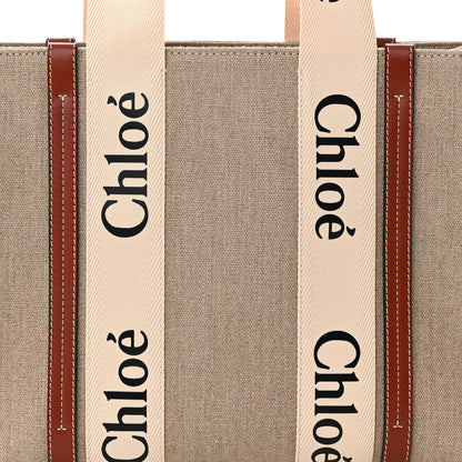 Chloe Linen Calfskin Medium Woody Ribbon Tote White Brown 8 of 10