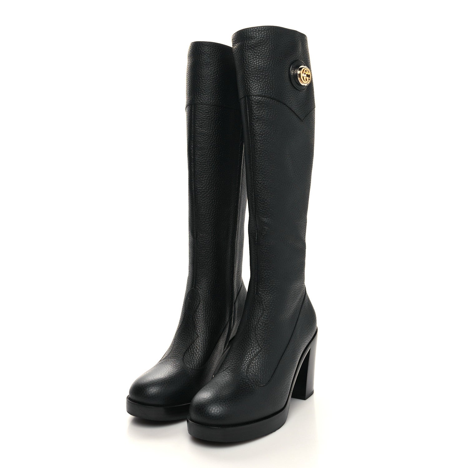 Gucci Austin Calfskin Interlocking G Knee High Boots 36 Black 3 of 7