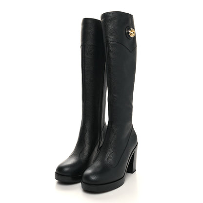 Gucci Austin Calfskin Interlocking G Knee High Boots 36 Black 3 of 7