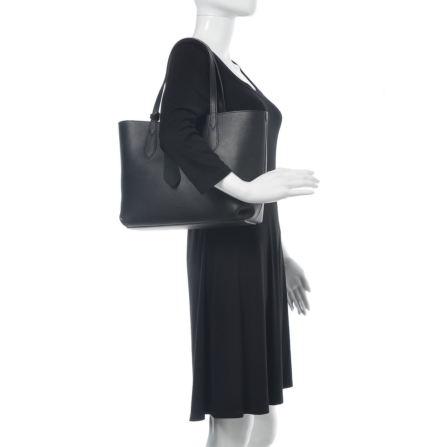 Grainy Calfskin Haymarket Check Small Reversible Tote Black