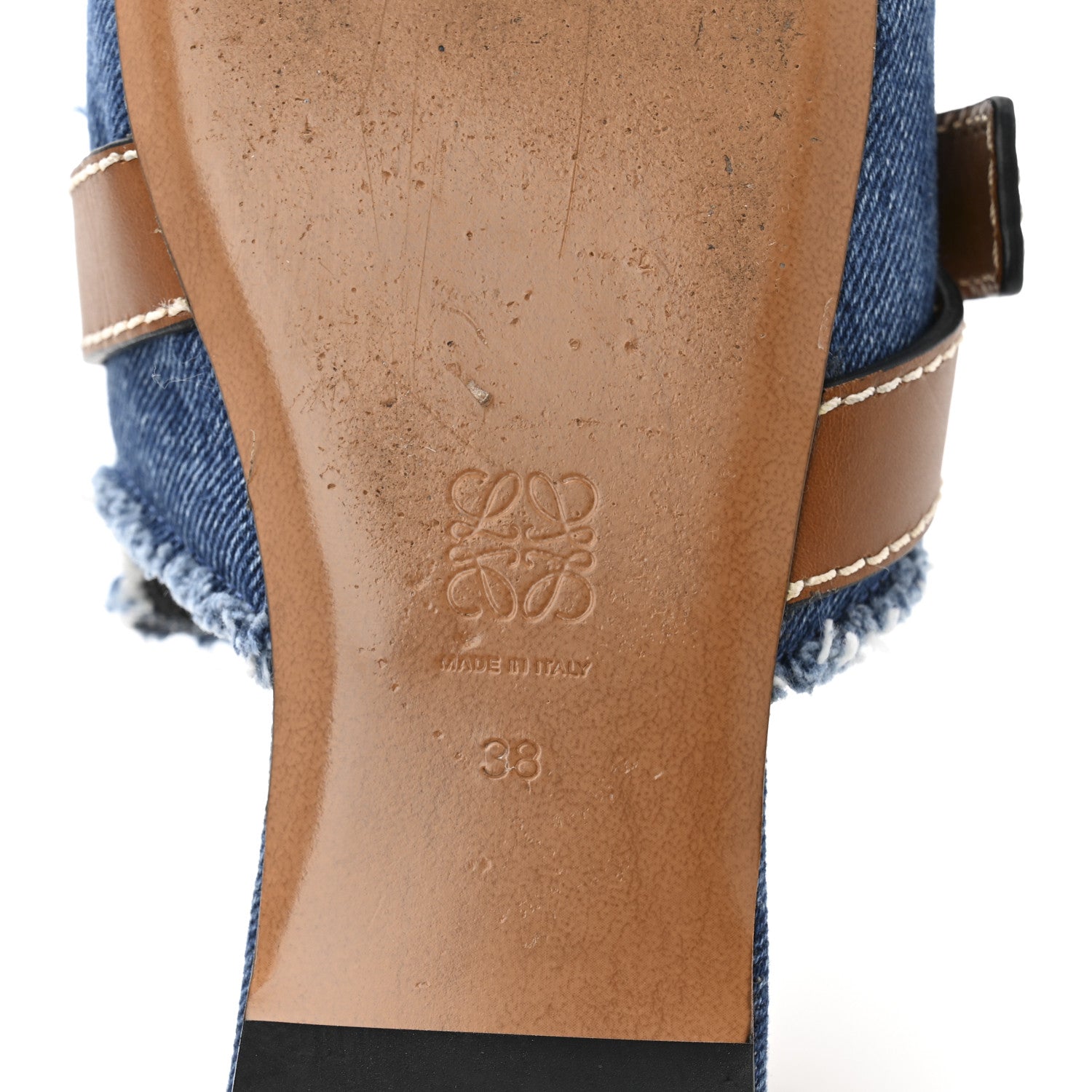 Loewe Washed Denim Calfskin Gate Mule Sandals 38 Blue Tan 7 of 9