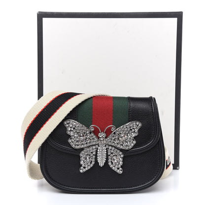 Gucci Calfskin Web Crystal Butterfly Stripe Small Totem Shoulder Bag Black 14 of 14