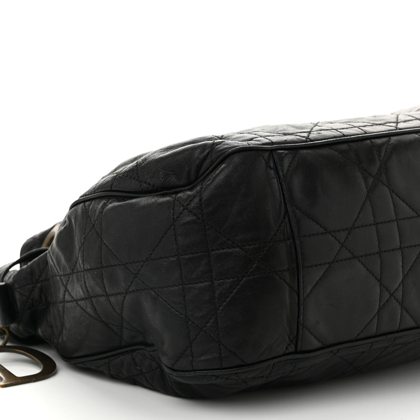 Lambskin Cannage Drawstring Bag Black