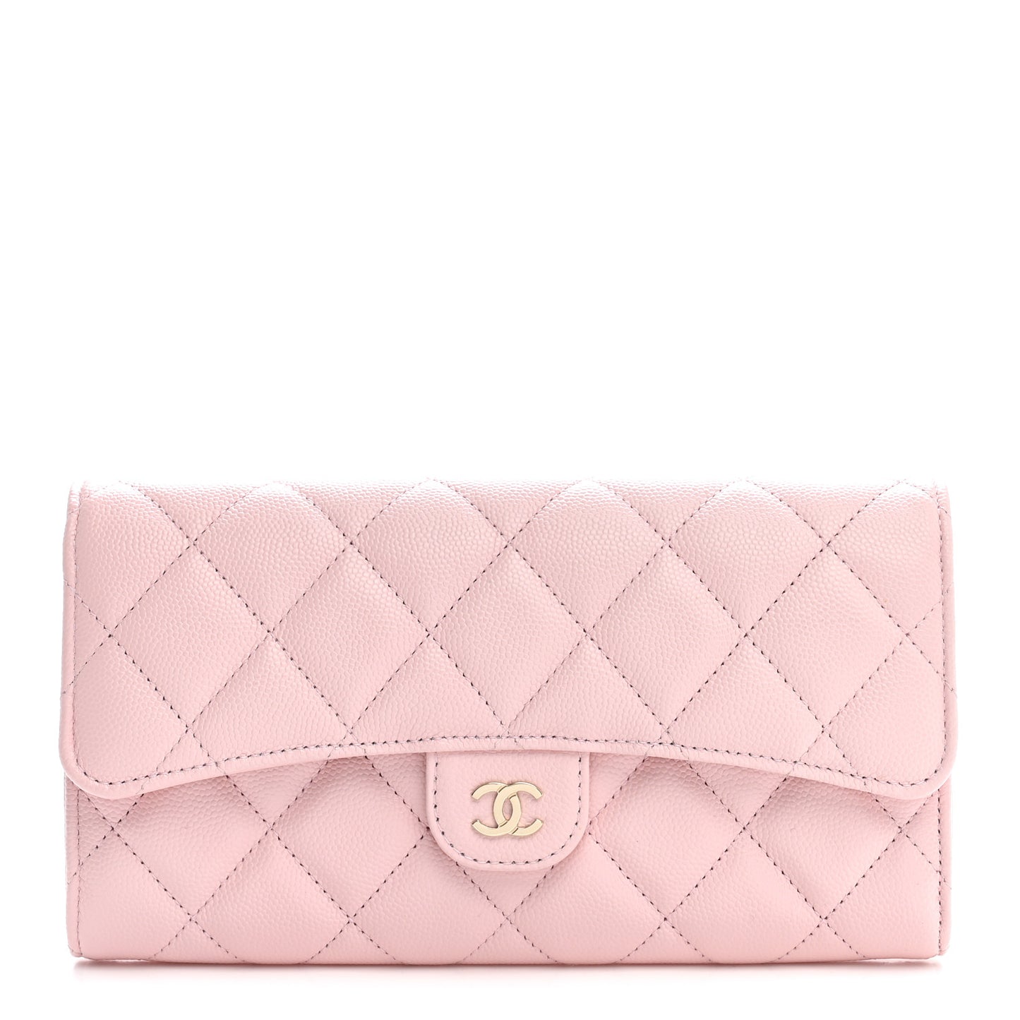 Caviar Quilted Large Gusset Flap Wallet Light Pink