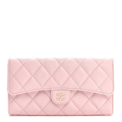 Chanel Caviar Quilted Large Gusset Flap Wallet Light Pink 1 of 10