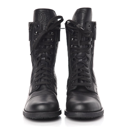 Chanel Calfskin Quilted CC Tall Lace Up Combat Boots 40 Black 3 of 12