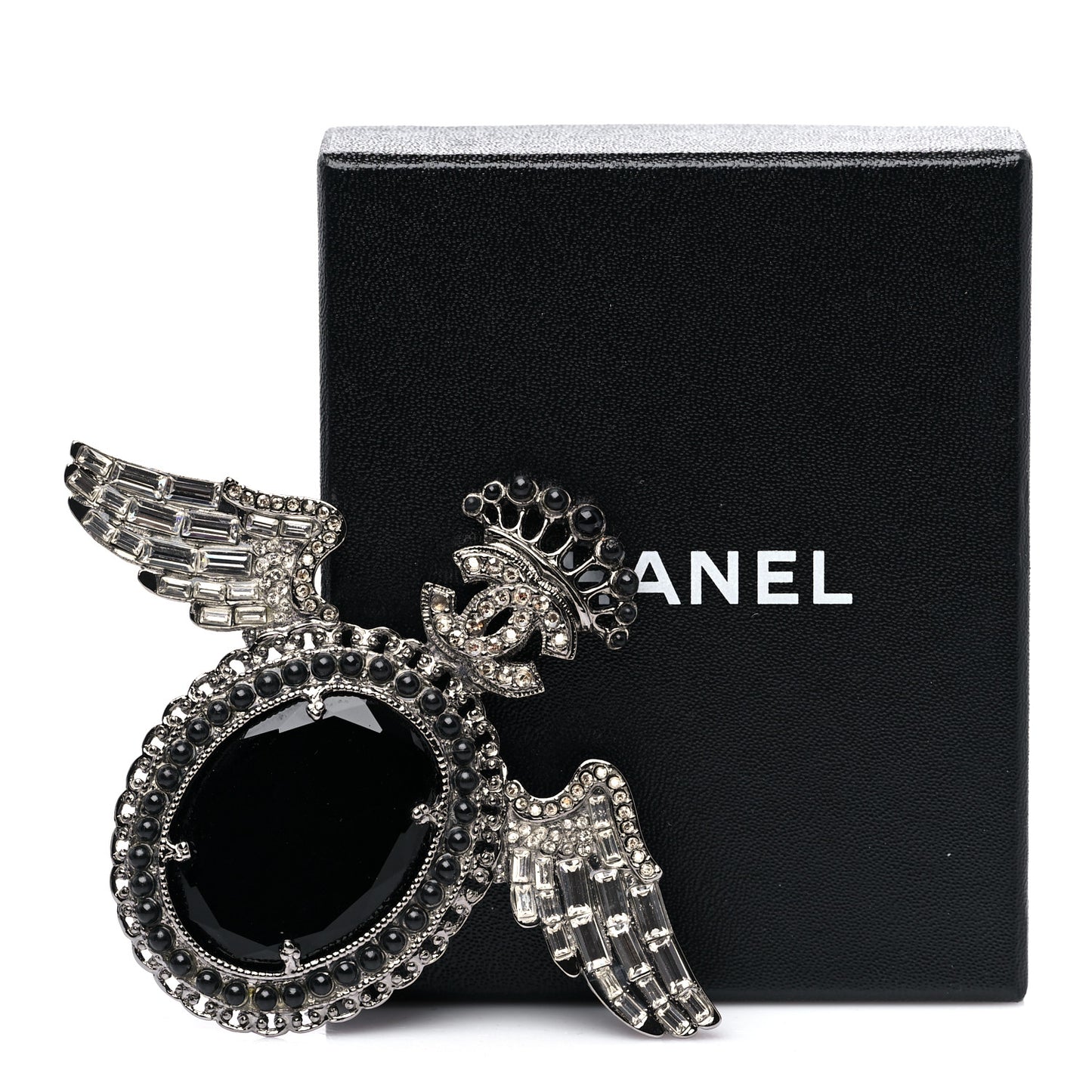Baguette Crystal CC Wings Brooch Ruthenium Black