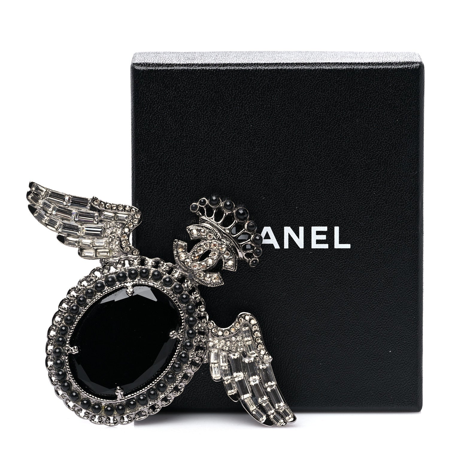 Chanel Baguette Crystal CC Wings Brooch Ruthenium Black 6 of 6