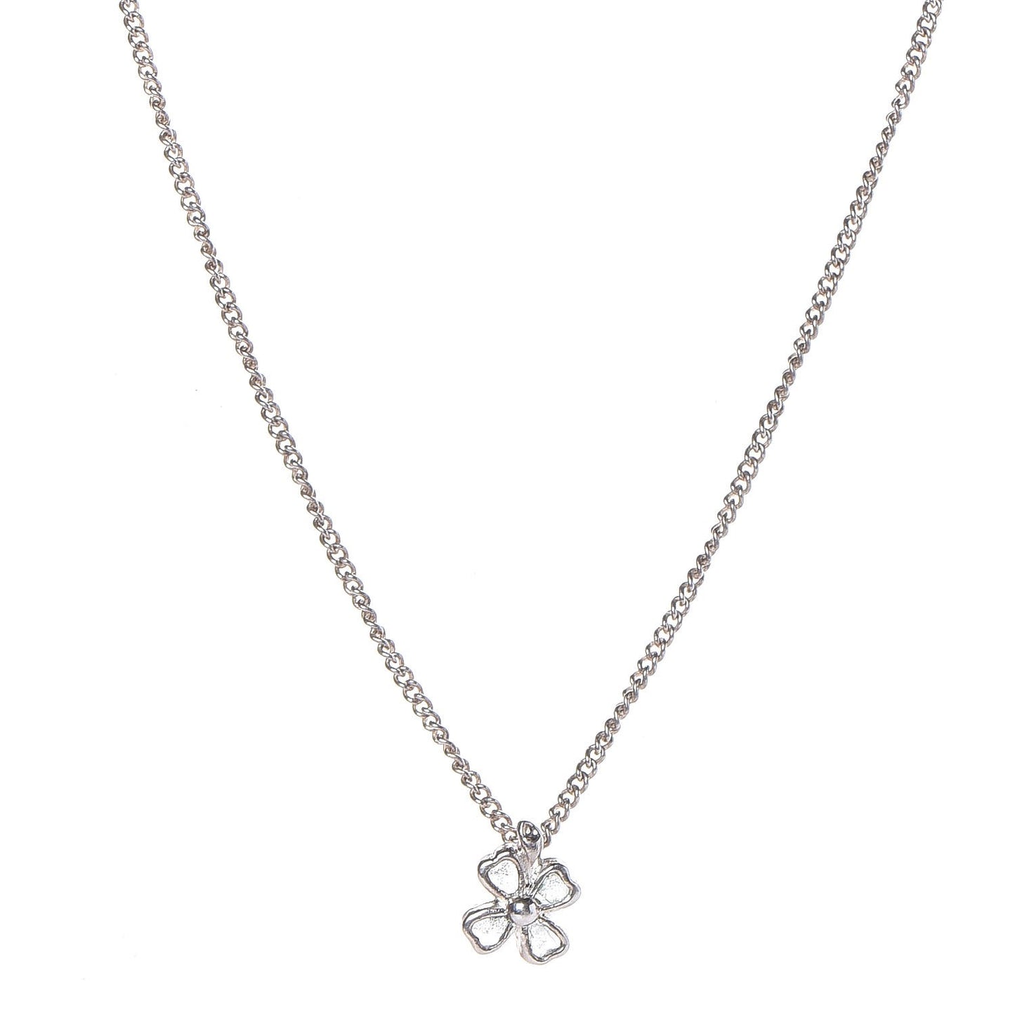 Gripoix Poured Glass Four Leaf Clover Pendant Necklace Silver