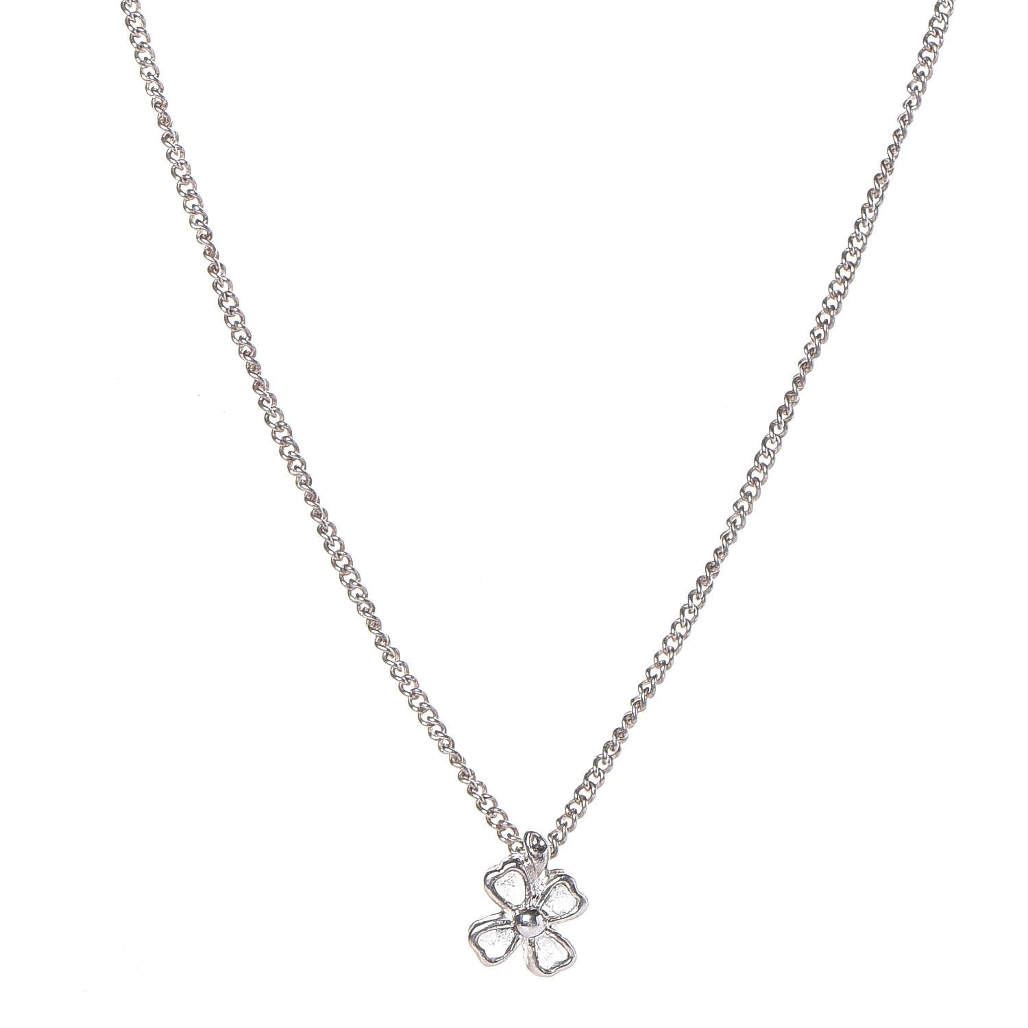 Chanel Gripoix Poured Glass Four Leaf Clover Pendant Necklace Silver 1 of 5