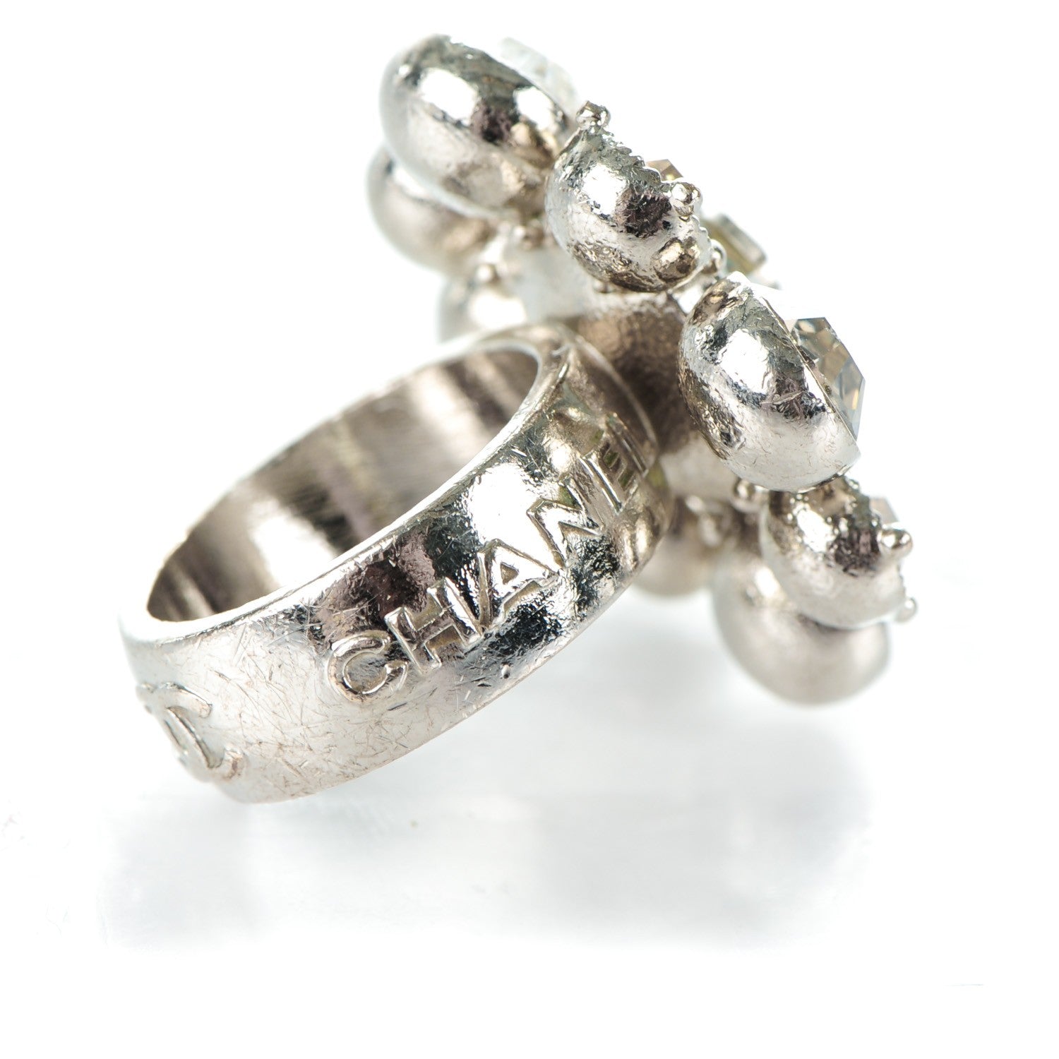 Chanel Crystal CC Ring 6.75 Silver 4 of 5