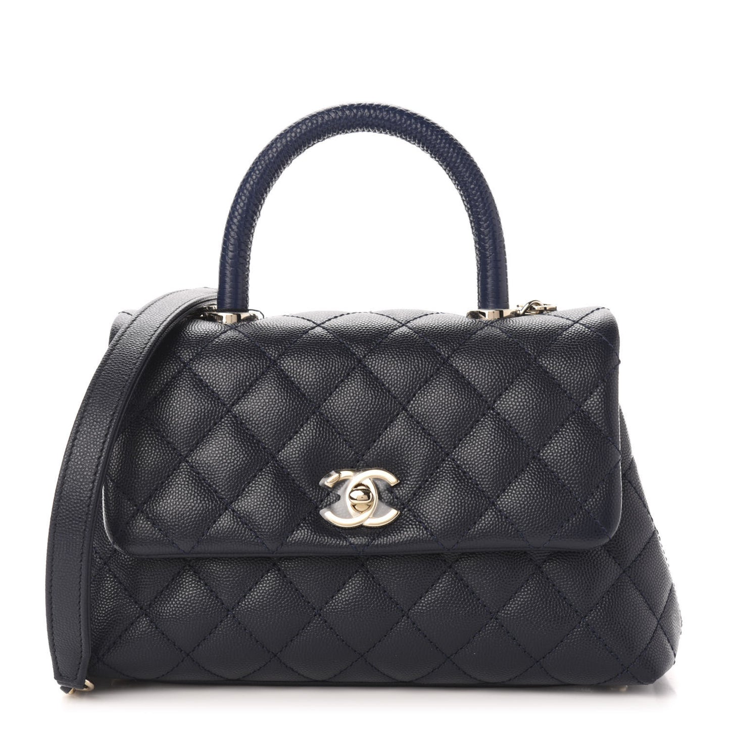 Caviar Quilted Mini Coco Handle Flap Navy Blue