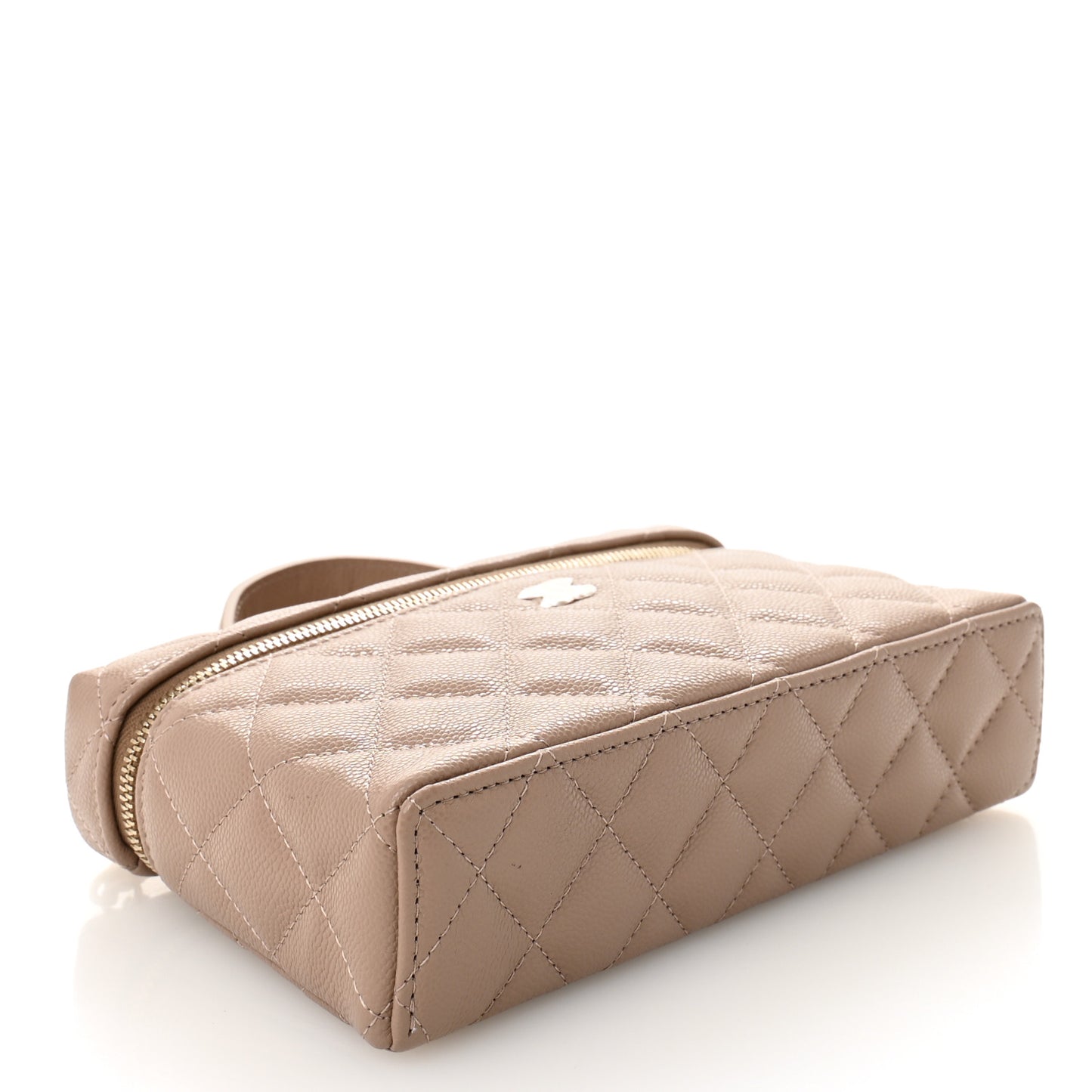 Caviar Quilted Top Handle Slim Vanity With Chain Dark Beige