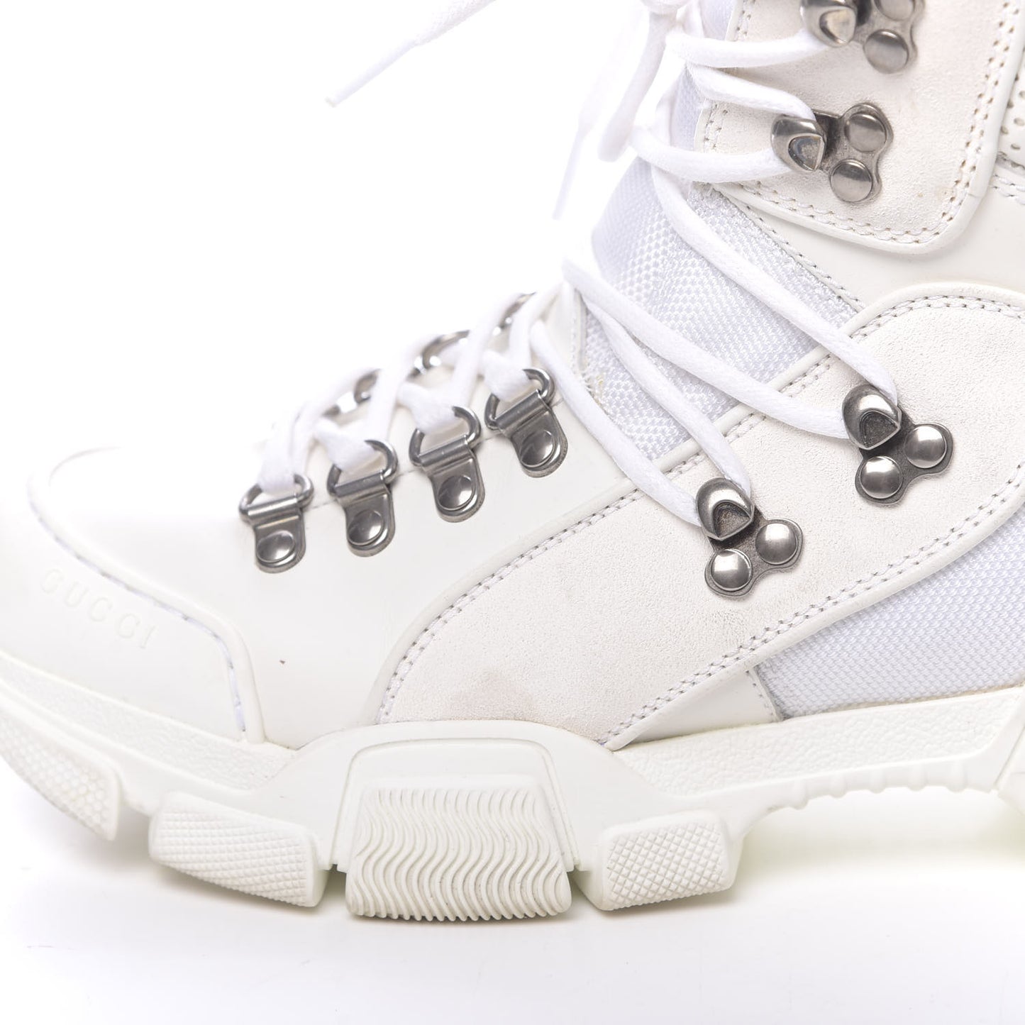 X SEGA Calfskin Suede Shearling Technical Canvas Womens Flashtrek High-Top Sneakers 37 Great White