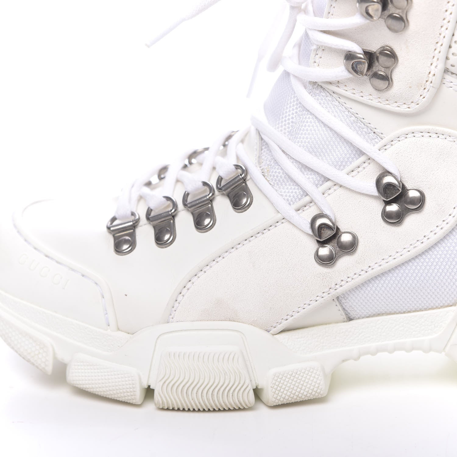 Gucci X SEGA Calfskin Suede Shearling Technical Canvas Womens Flashtrek High-Top Sneakers 37 Great White 7 of 10