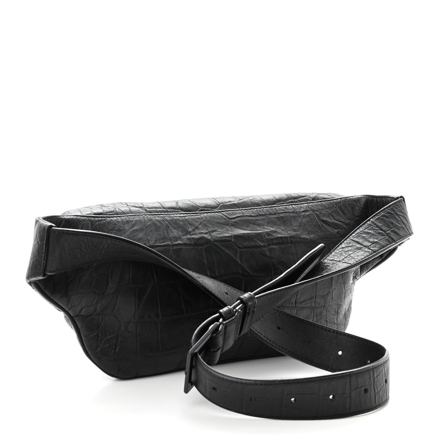 Calfskin Crocodile Embossed Monogram Belt Bag Black