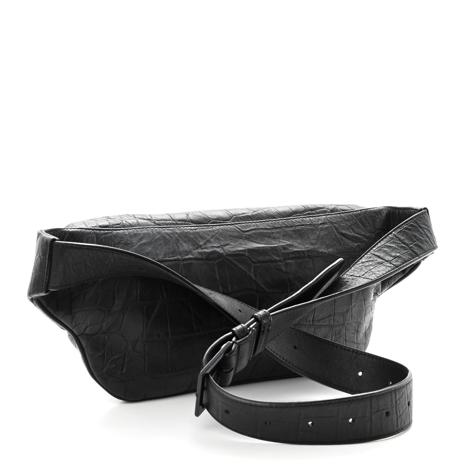 Saint Laurent Calfskin Crocodile Embossed Monogram Belt Bag Black 3 of 10