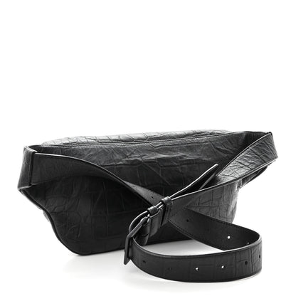 Saint Laurent Calfskin Crocodile Embossed Monogram Belt Bag Black 3 of 10