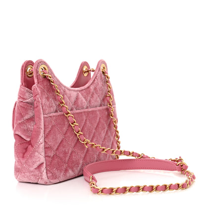 Chanel Velvet Quilted Small Wavy CC Hobo Pink 3 of 11