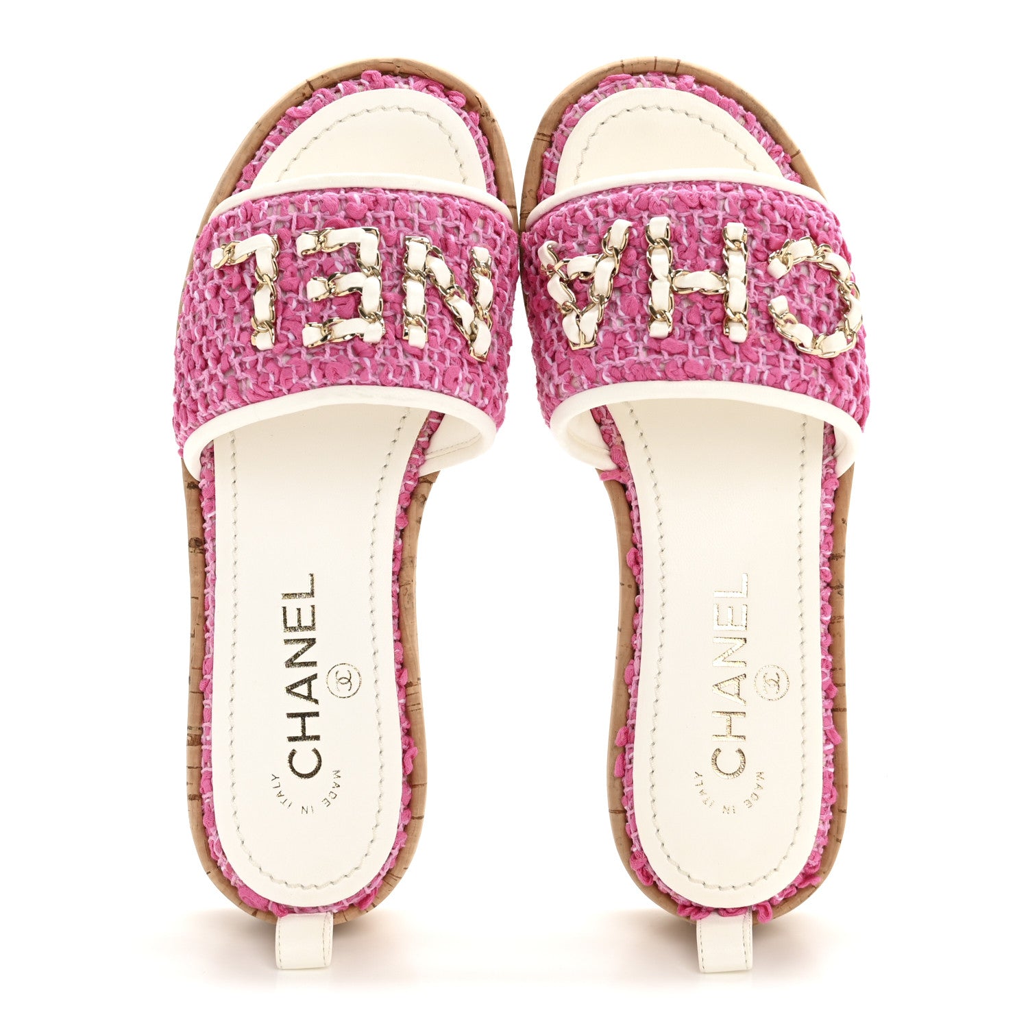 Chanel Tweed Cork Mule Sandal 36 Pink White 2 of 9