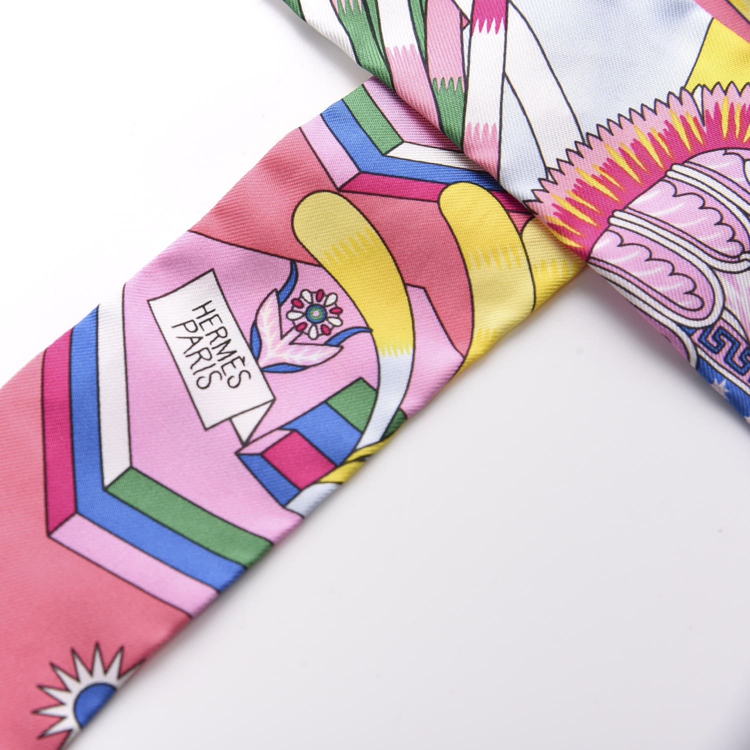 Hermes Silk La Source de Pegase Twilly Rose Vif Jaune Vif 2 of 4