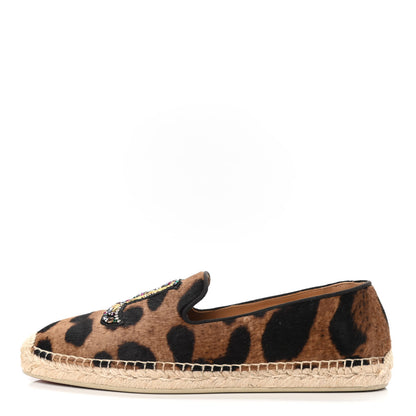 Christian Louboutin Pony Hair Embellished Leopard Print Flat Espadrilles 41 Brown 1 of 4