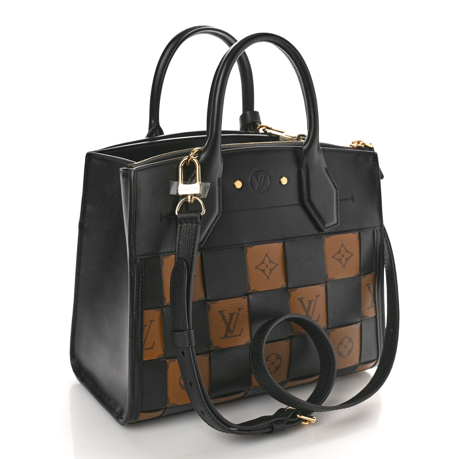 Louis Vuitton Calfskin Monogram Damier Tressage City Steamer PM Black 3 of 10