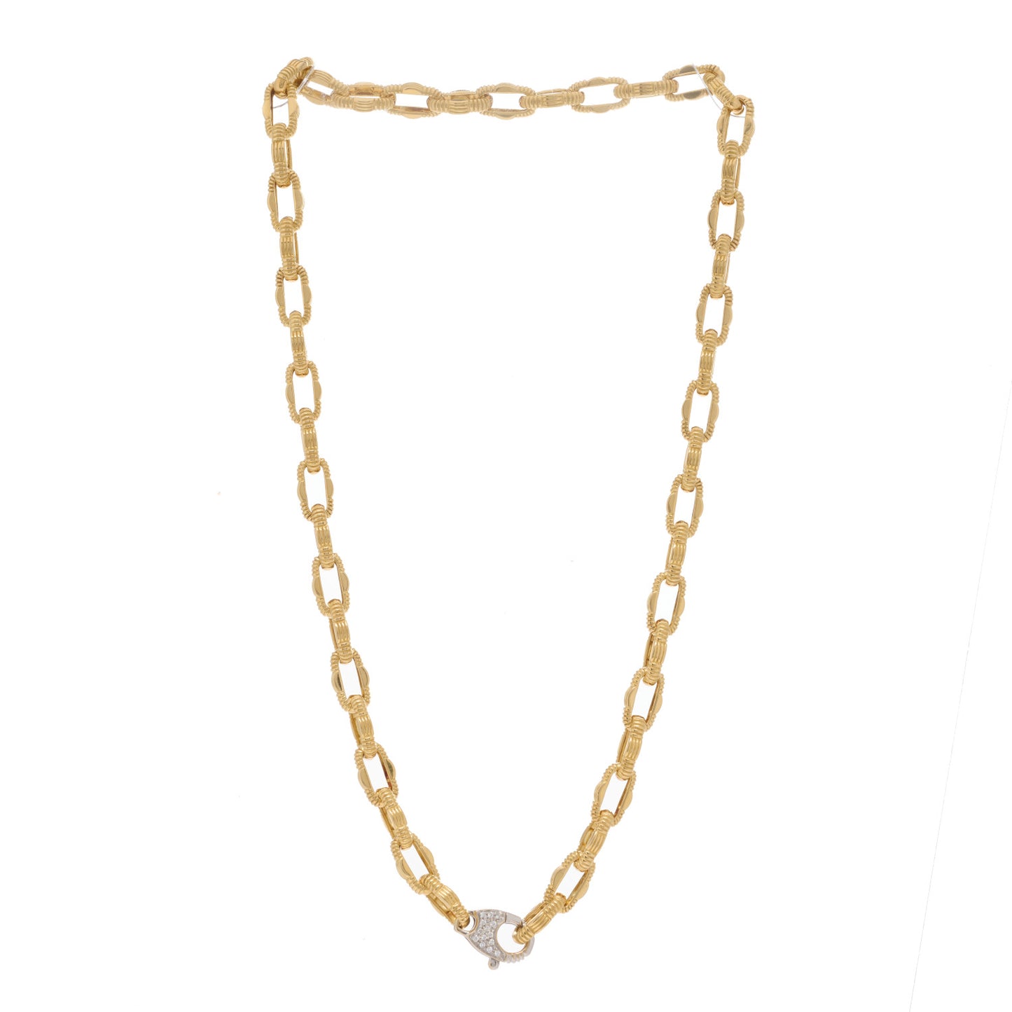18K Yellow White Gold Diamond Appassionata Link Pave Necklace