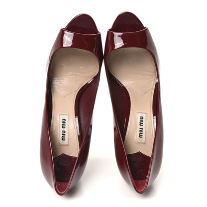Miu Miu Patent Crystal Peep Toe Pumps 37.5 Burgundy 2 of 8